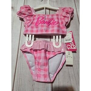 Barbie Girls Pink Gingham 2 Piece Swimsuit Set UPF 50+ 3T New Oeko Tex